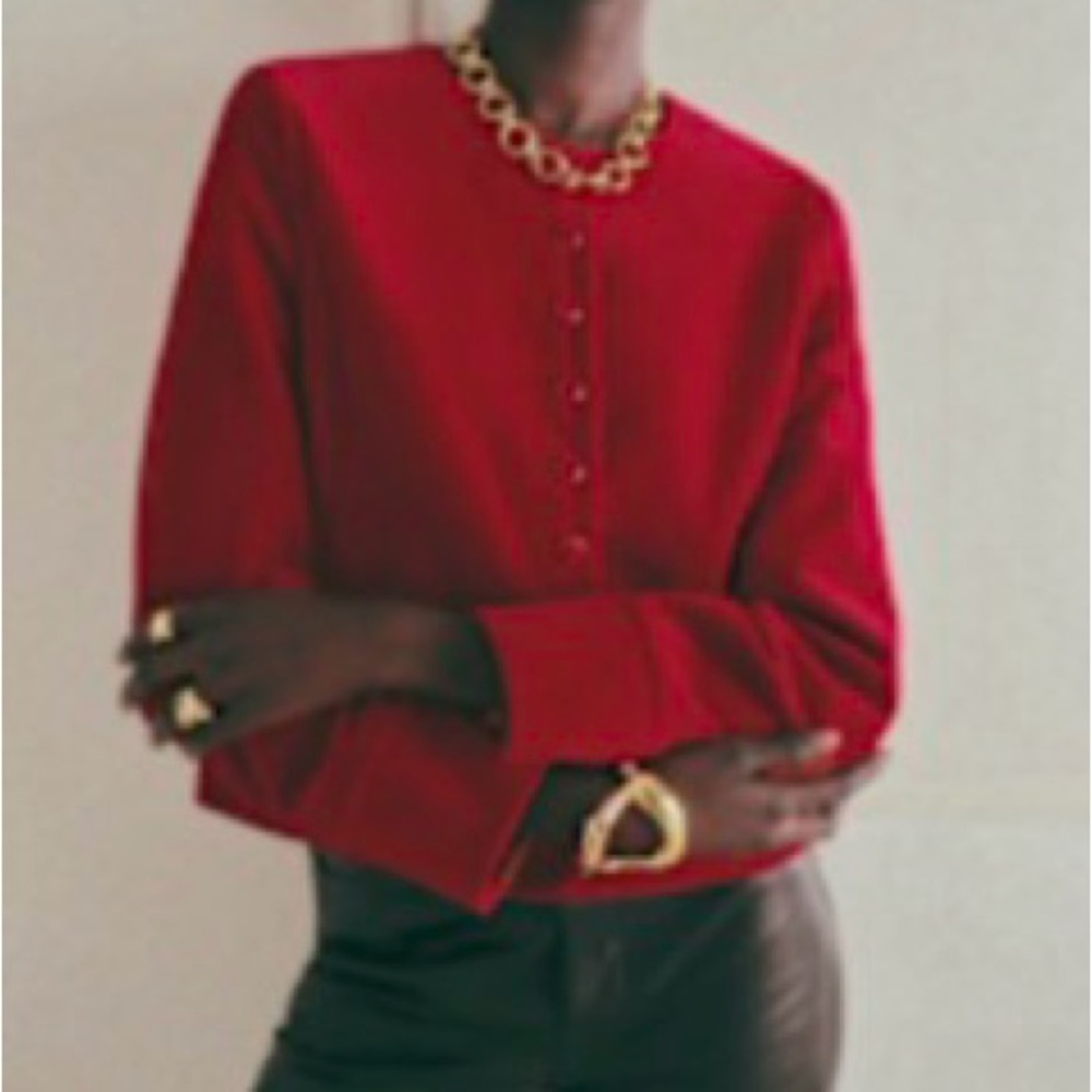 Sezane Red Marlys Button-Front Jacket - Picture 2 of 13